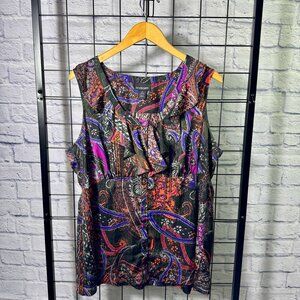 Lane Bryant Ruffle Front Sleeveless Paisley Blouse | Size 16